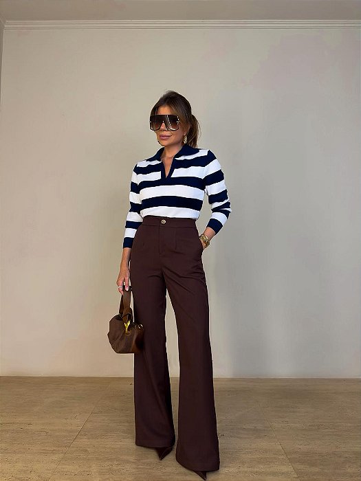 Calça Alfaiataria Reta Leonie Marrom