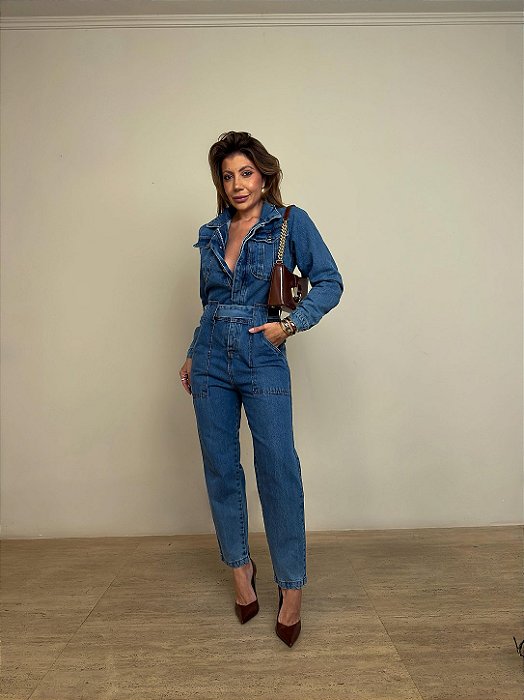 Macacão Manga Longa Jeans Leonor