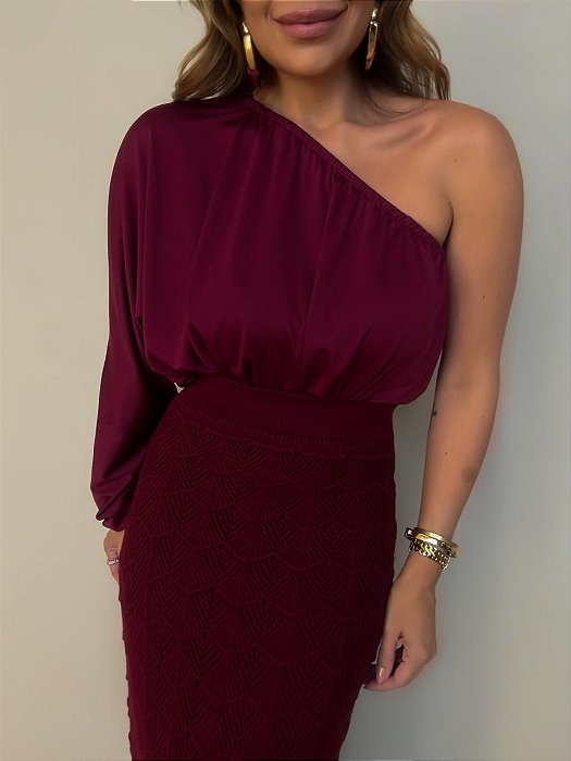 Body Nula Manga Isabella Vermelho Bordô