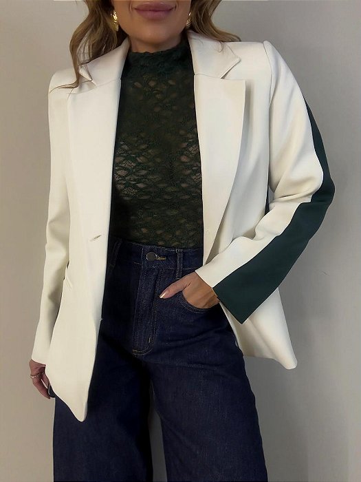 Maxi Blazer Alfaiataria Costanza Off White e Verde