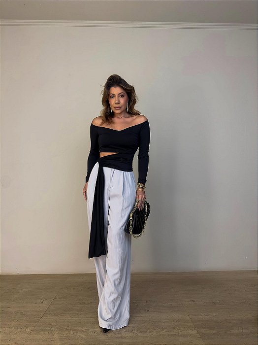 Calça Pantalona Vallena Cinza