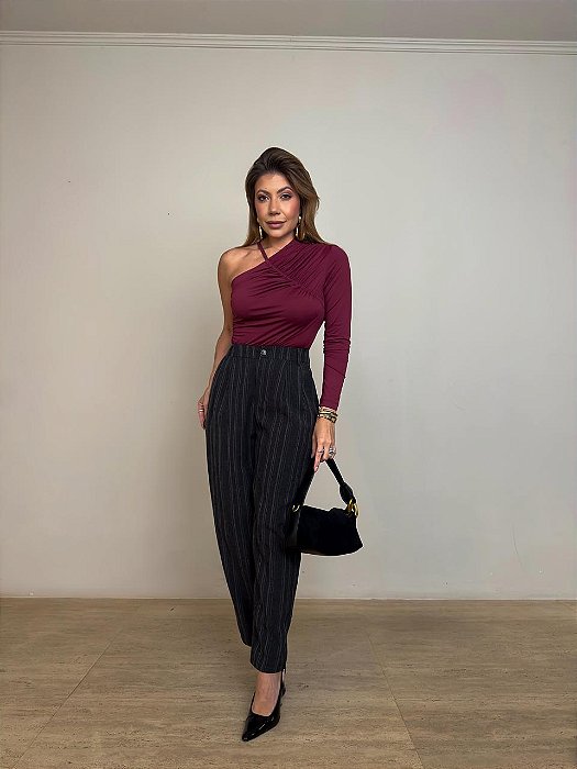 Calça Alfaiataria Risca de Giz Lorenza Chumbo