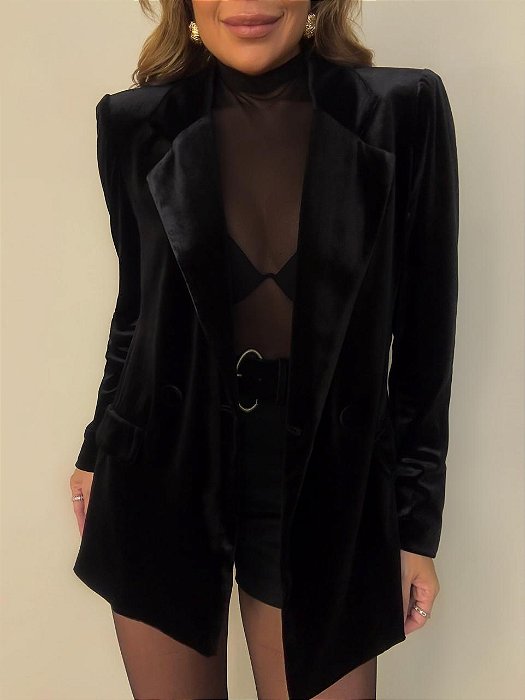 Maxi Blazer Veludo Novera Preto