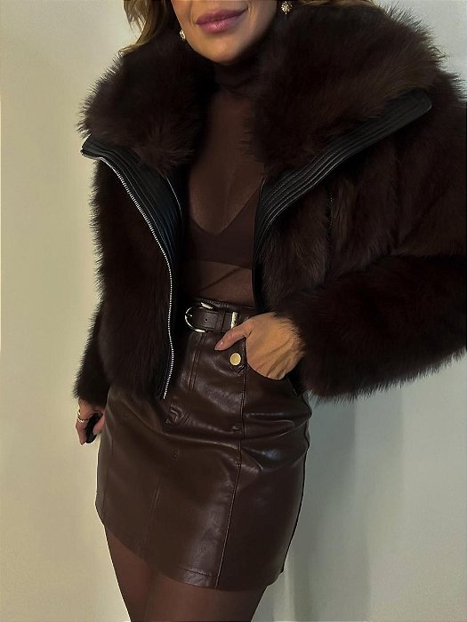 Jaqueta Cropped Pêlo Beatrice Marrom