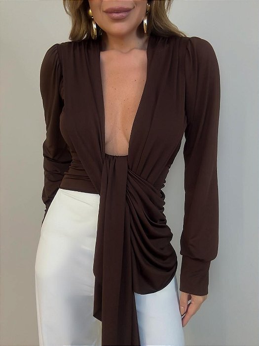 Blusa Transpassada Valmont Marrom