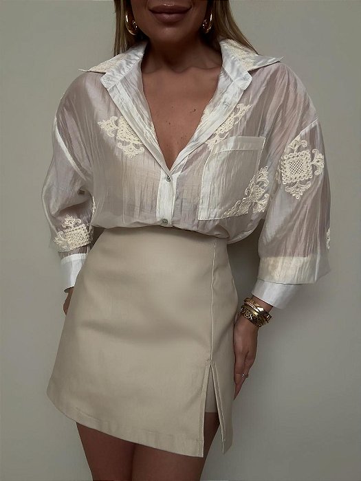 Camisa Bordada Donatella Off White