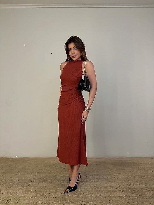 Vestido Midi Texturizado Colcci Terracota