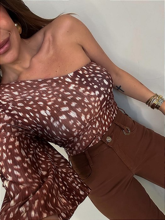 Body Nula Manga Estampado Romina Marrom