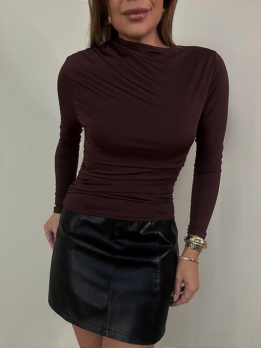 Blusa Drapeada Fiorenza Marrom