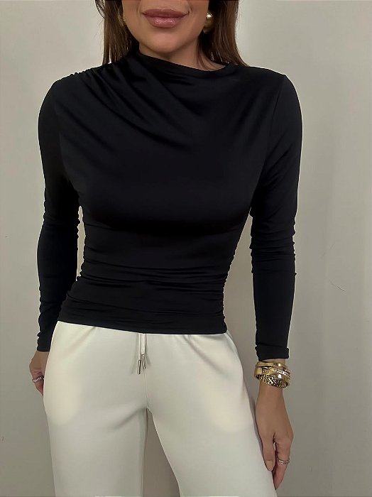 Blusa Drapeada Fiorenza Preta
