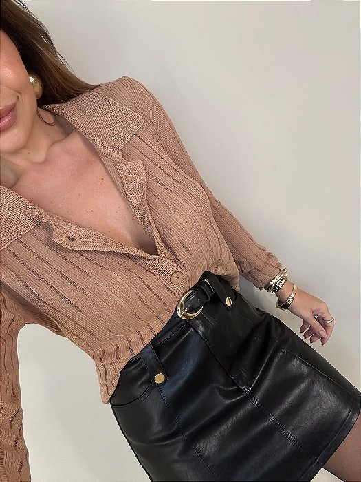 Blusa Tricot Transparência Solenna Bege Escuro