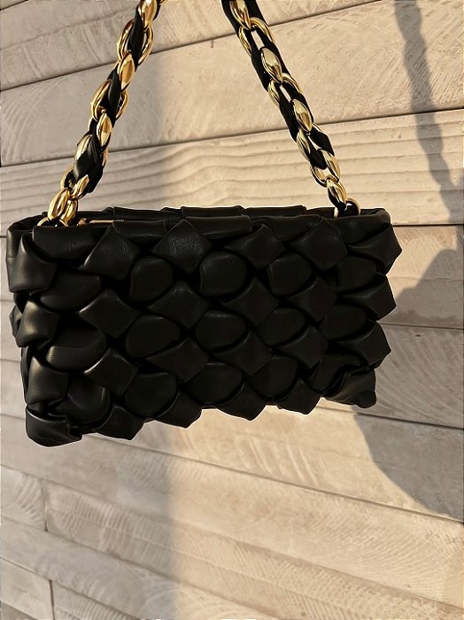 Bolsa Courino Trançada Preta