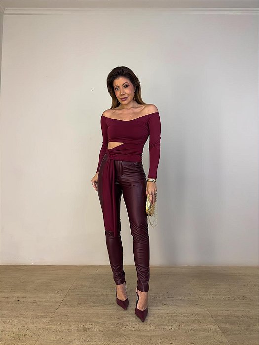 Calça Courino Savelli Vermelho Bordô