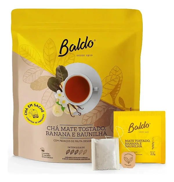 Chá Mate Tostado Banana E Baunilha Infusão Baldo 10 saches