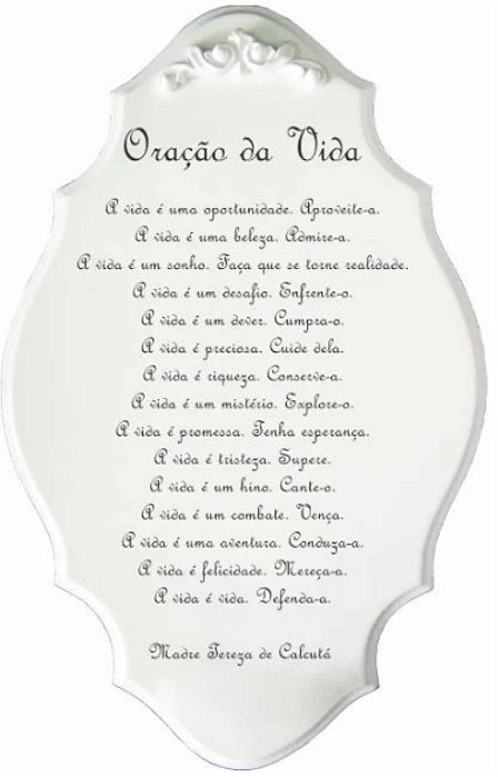 Placa - Oração da Vida