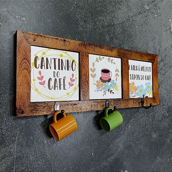 Quadro cabideiro triplo - Cantinho do café