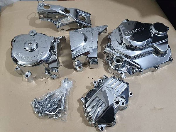 Kit tampas motor e tampa pião Peito fan 125 ks até 2008cromadas