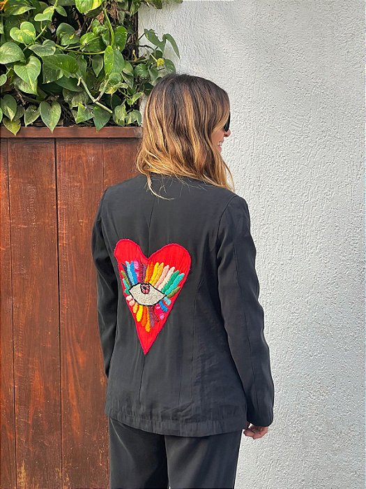 Blazer Slim Alma e Coração Preto