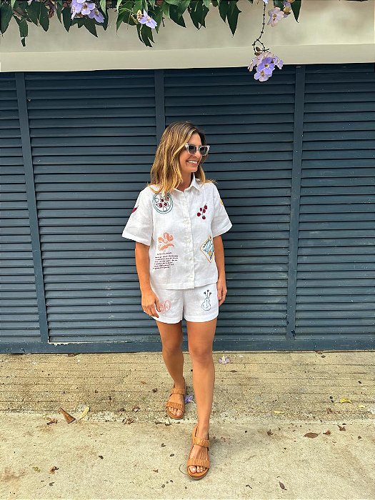 Camisa Manga Curta Oliva Branca