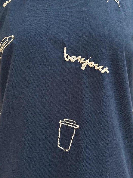 Camiseta Bonjour Bordado Off White