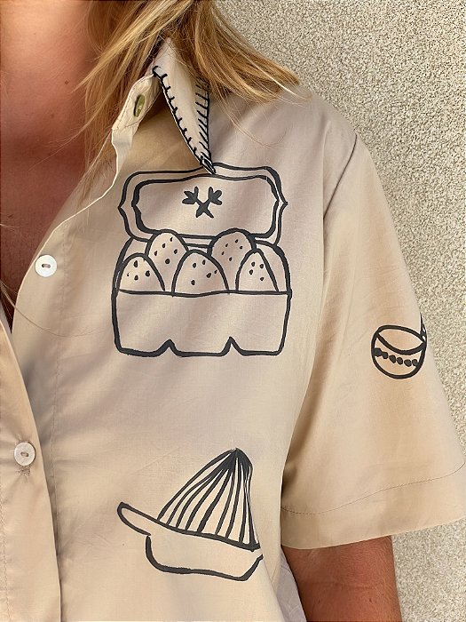 Camisa Manga Curta da Chef Areia