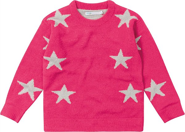 Blusão de Trico Rosa Estampa Estrela Prata Malwee