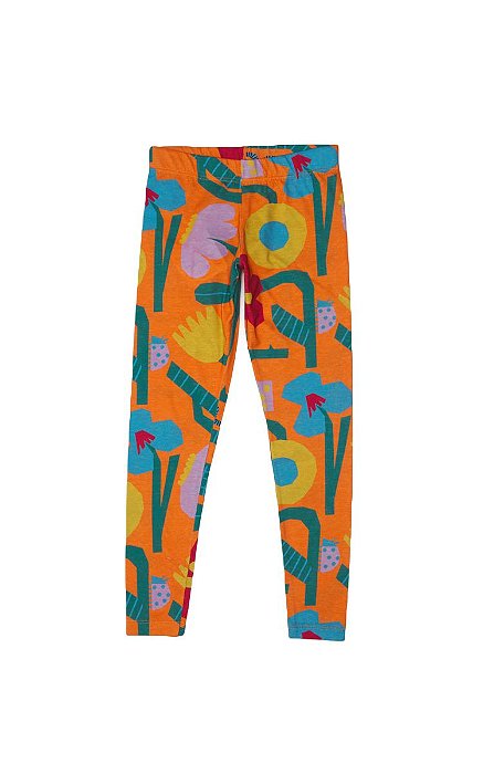 Calça Legging Infantil Mimo Laranja Estampa de Flores Fábula