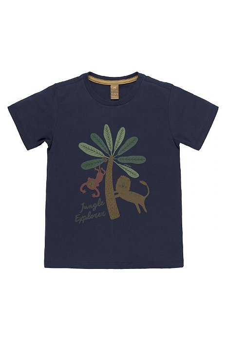 Camiseta de Manga Curta Azul Marinho Estampa Macaco Leão Up Baby