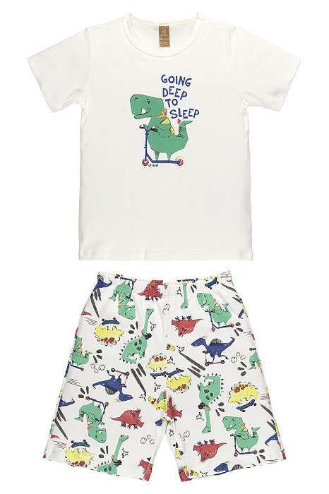 Pijama De Verão Branco Estampa de Dinossauro Up Baby