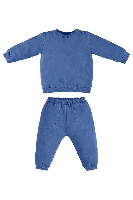 Conjunto Blusão Moletom Sustentável Azul Bebe Menino Up Baby