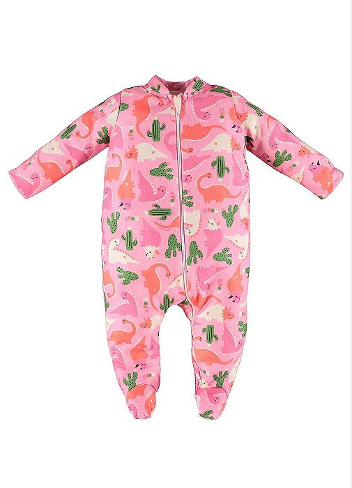 Macacão Pijama Inverno Malha Soft Rosa Bebe Menina Up Baby