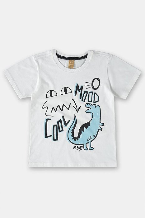 Camiseta De Manga Curta Branca Estampa Dinossauro Azul Bebe Menino Up Baby