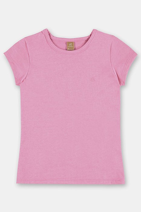 Blusa De Manga Curta Em Cotton Básica Rosa Médio Menina Up Baby