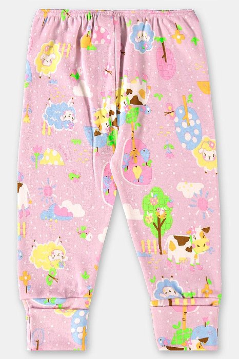 Calça Em Suedine Rosa Estampada Bebe Menina Up Baby