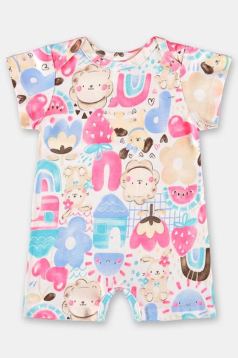 Macaquinho Em Suedine Estampado Bebe Menina Up Baby