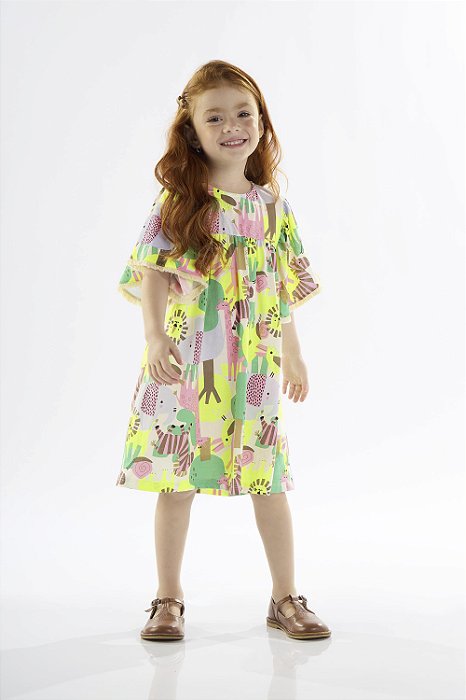 Vestido Manga Curta Estampa Abstrata Bebe Menina Up Baby