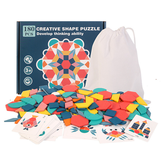 Quebra-Cabeça 3d Colorido Madeira Brinquedo Educativo Montessori 180 peças