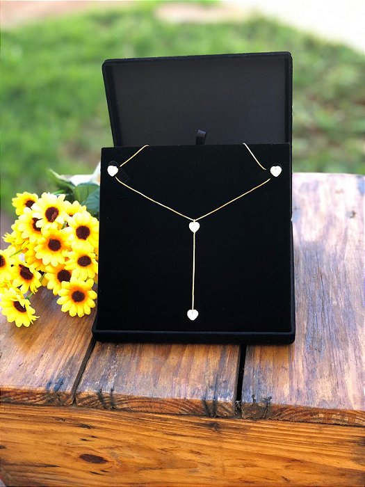 Conjunto gravatinha de coração na zircônia
