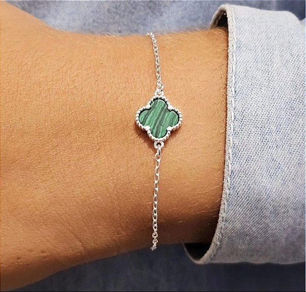 Pulseira Trevo Pedra Verde