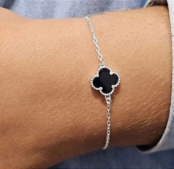 Pulseira Trevo Pedra Preta