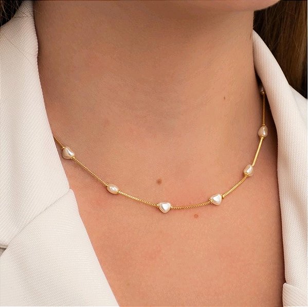 Choker Coração Pérola
