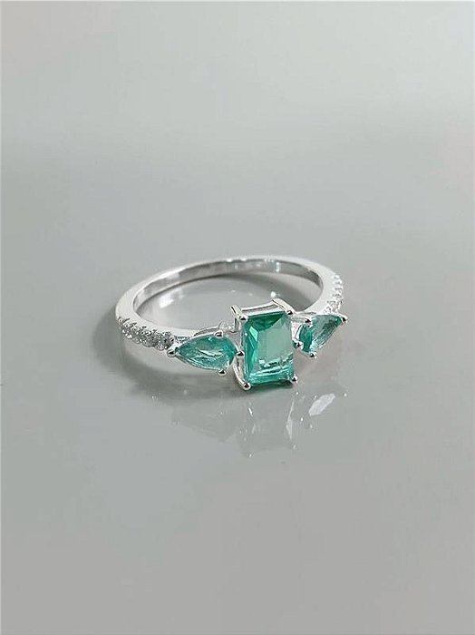 Anel Geométrico Pedra Verde Água