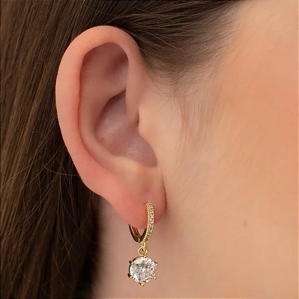 Mini Argola Articulada Cravejada com Pedra Redonda