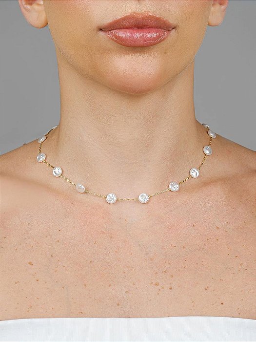 Choker Pérolas Achatadas Trabalhadas