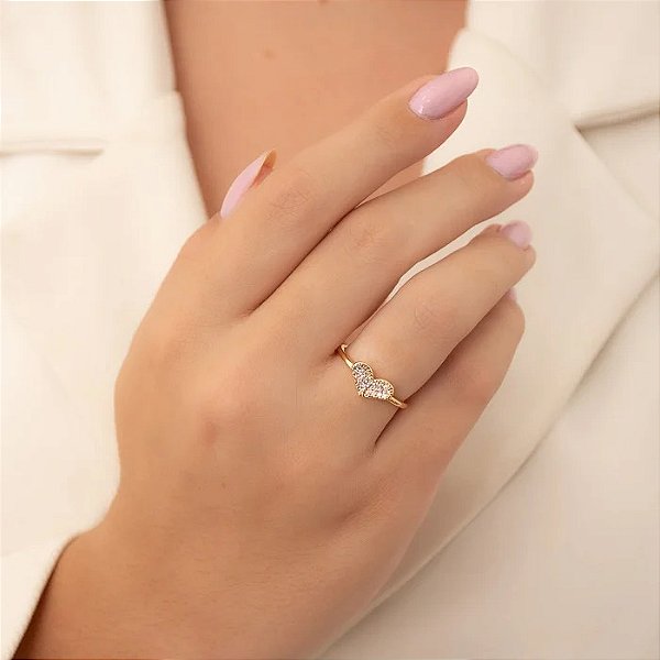 Anel Coração Redondinho Cravejado