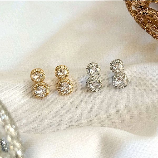 Brinco Duas Bolas Cravejadas