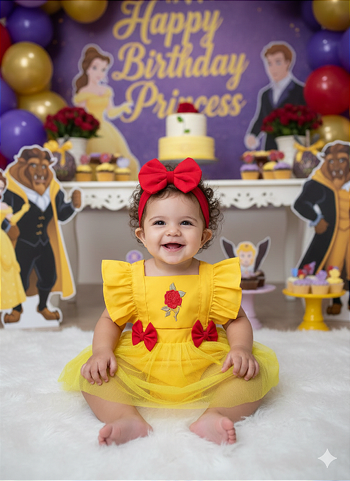Romper com Tule Bela e a Fera +Laço