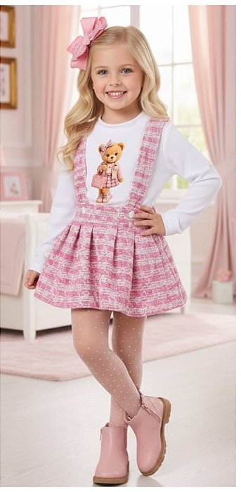 Conjunto Blogueirinha Ursinha Infantil 2 Peças -ROSA