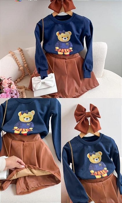 Conjunto Moleton e Short saia Ursinha 2 peças