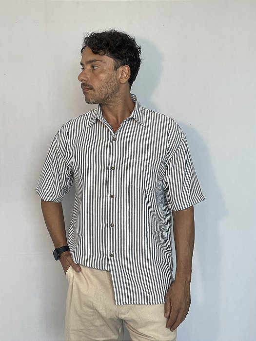 CAMISA LISTRAS CINZA